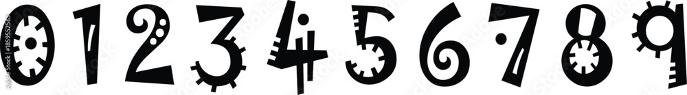 Obraz premium Bold 3D Digit Numbers 0–9 Set 0 1 2 3 4 5 6 7 8 9 – Black and White Numeric Typography Vector