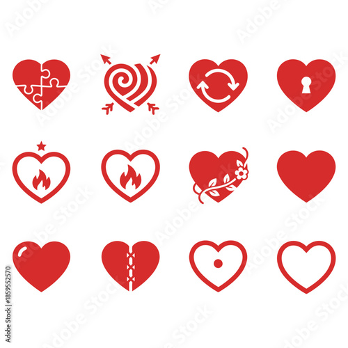 Various heart symbols for love and emotions