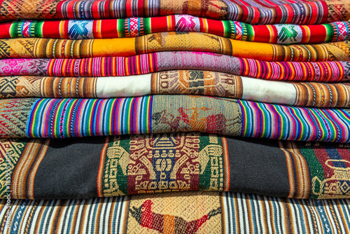 Tableau sur toile Traditional handmade Andes fabrics, Otavalo Market, Ecuador.