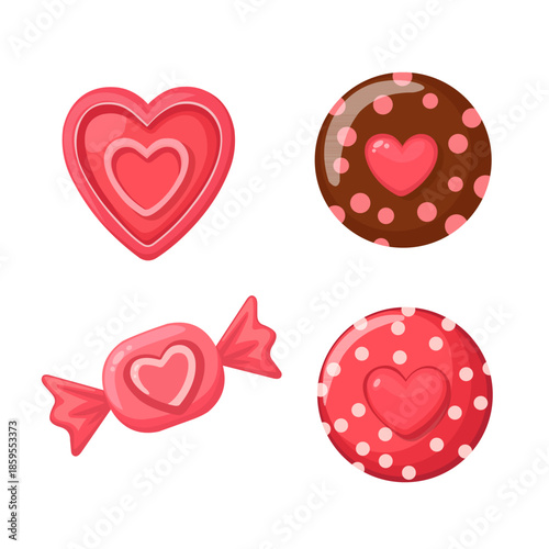 Valentine Heart Candy and Chocolate Set Illustration Isolated on White