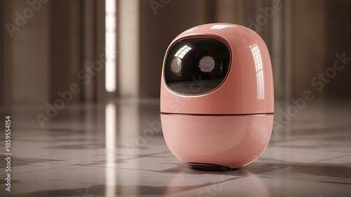 Sleek Pink Egg-Shaped Companion Robot in Modern Interior