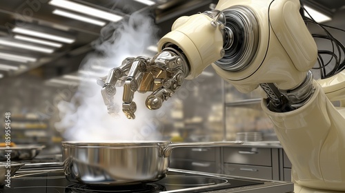 Futuristic Robotic Hand Cooking in a Professional Kitchen