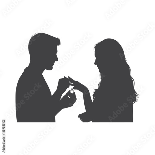 Illustration of silhouette of a man proposing to a woman with a ring, valentine love silhouette vector