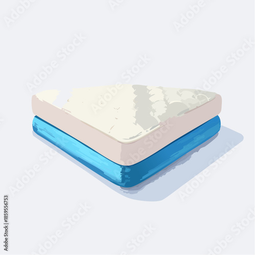 Comfortable Mattress Stacked On Blue Sheets With White Background For Sleeping And Relaxation In Minimalist Style