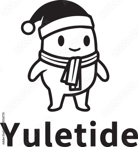 Yuletide Cartoon Silhouette with Santa Hat and Scarf
