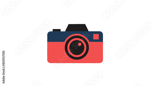 Red and Black Camera Icon with Lens, isolated white background