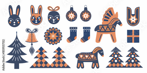 Scandinavian folk art decorations bunnies horses and festive ornaments collection