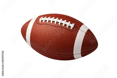 American football ball with white laces and stripes isolated on grey