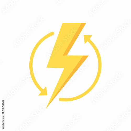 Renewable energy icon symbol, lightnings with arrow circle, alternative source logo, power electricity sign, sustainable resources in yellow tones