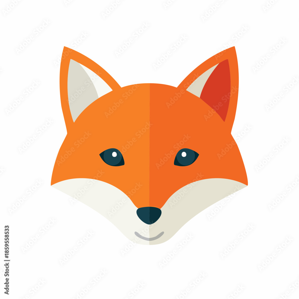 Naklejka premium Flat Design Fox Head Icon, Minimalist Animal Face Illustration, Cute Wildlife Graphic
