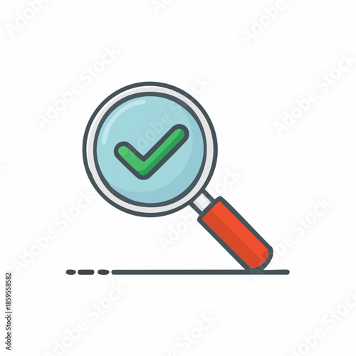 Magnifying Glass with Check Mark Confirmation Icon for Web Search and Validation