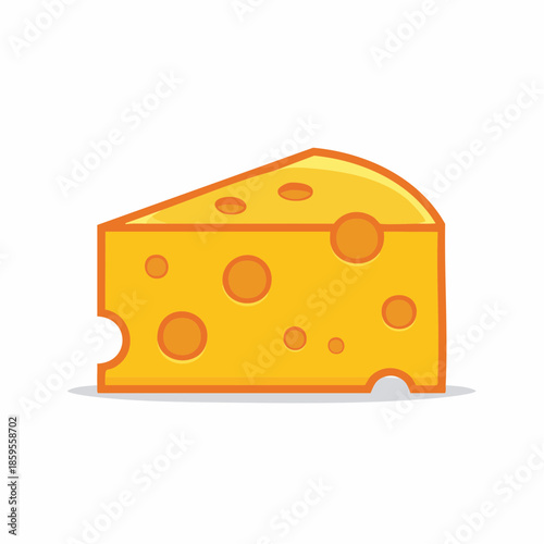 Triangle wedge of swiss cheese illustration with holes in yellow color and with orange outline with vector design