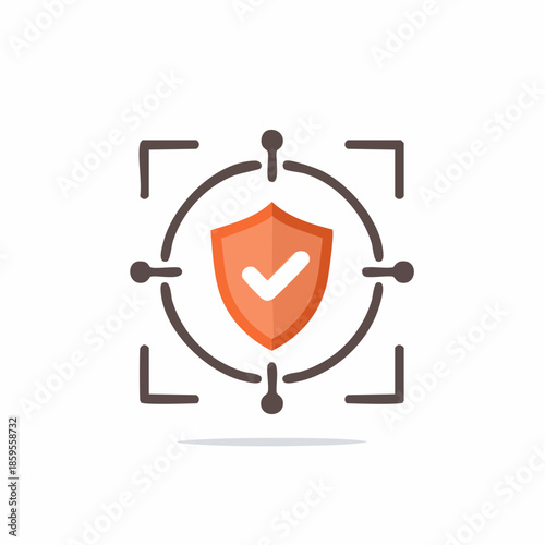 Stylized shield icon with checkmark inside a target symbol representing safety and security focus for vector use in design