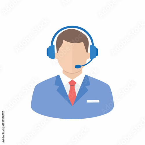 Customer service representative with blue headset and suit ready to assist customers