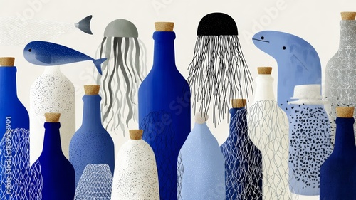 pattern, ocean icons mixed with trash