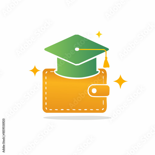 Graduation Cap on Wallet Illustration Represents College Fund and Education Savings