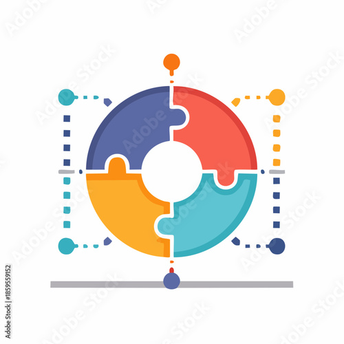 Circular Puzzle Pieces Forming a Whole Represents Teamwork and Integration, Strategy, and Collaboration for Business Success