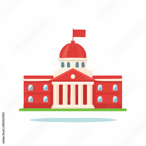 Government Building Illustration with Dome Flag and Columns a Generic Iconography Architecture