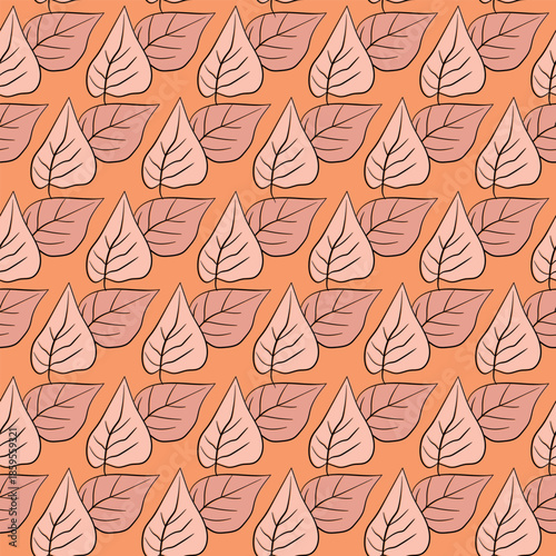 Seamless leaf pattern. Tropical leves wallpaper. Endless background. Vector hand drawn design for fabric, textile, wallpaper, poster, cover, invitation. Trendy print. Ornament with twigs.