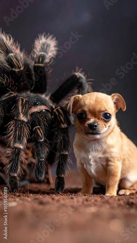Tiny dog and giant spider