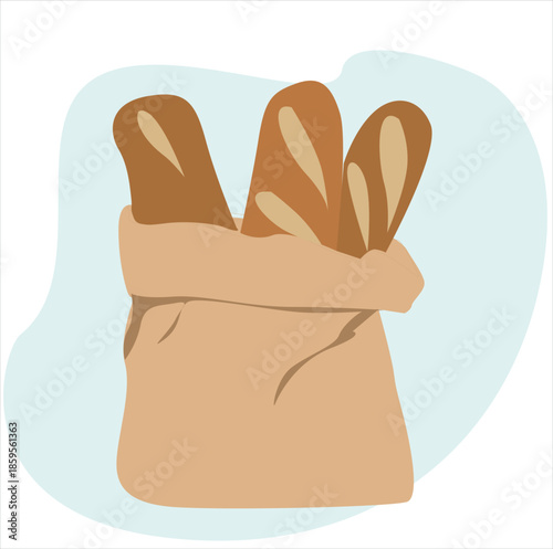 long bread in eating paper. ive long bread in a paper bag
