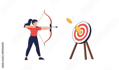 Woman Archery Practice Target Focus Concentration.