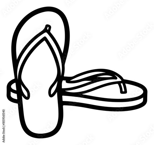 Black and White Illustration of Flip Flops.