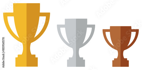 Three Trophies Trio Gold Silver Bronze on Stage.