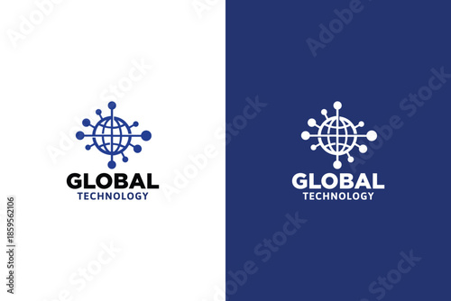 Global connection logo showcasing worldwide reach design. Bussines Company technology logo template