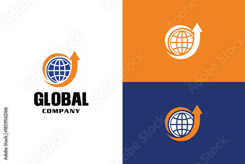 Global connection logo showcasing worldwide reach design. Bussines Company technology logo template