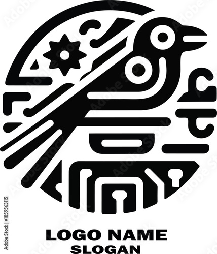 pueblos indigenas bird aztec logo icon vector white background .