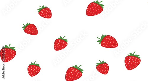 Cute strawberry seamless pattern with red fresh berries, minimal playful fruit background vector illustration isolated on white