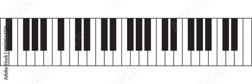 Grand piano keyboard layout with 88 keys, full 7 octaves musical instrument vector.
