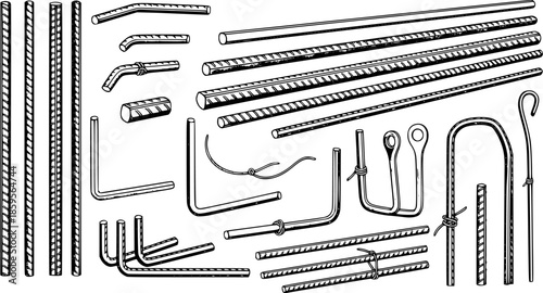 Detailed illustration of rebar steel construction materials on w
