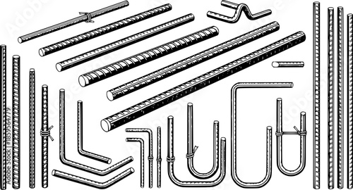 Detailed illustration of rebar steel construction materials on w
