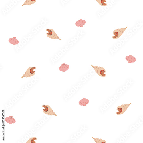 Pastel colours hand drawn vector ocean pattern with sea shells, sea star and fish