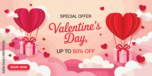 Valentine's Day Sale with Heart Balloons and Gifts