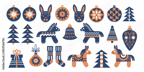 Ukrainian pysanka and traditional folk art ornaments in blue and orange hues