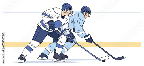Two Hockey Players Competing for Puck.