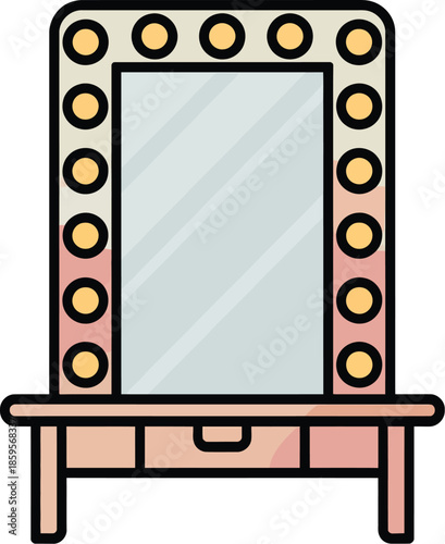 Hollywood Style Vanity Mirror with Lights Vector Graphic Illustration for Beauty and Makeup Applications