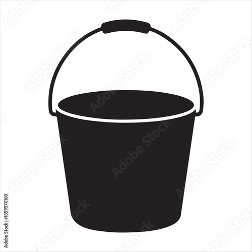 Simple black and white illustration of an empty bucket with a handle