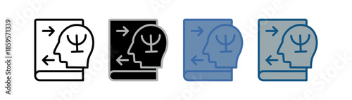
Psychometric icon set multiple style collection with book, head, and trident designs