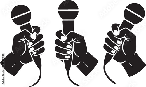 Hand Holding Microphone Silhouette Music and Podcast Icon