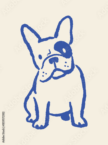 French bulldog puppy naive doodle bold outline vector illustration
