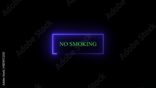 Glowing Neon “NO SMOKING” Text Icon Animation on Black Background
