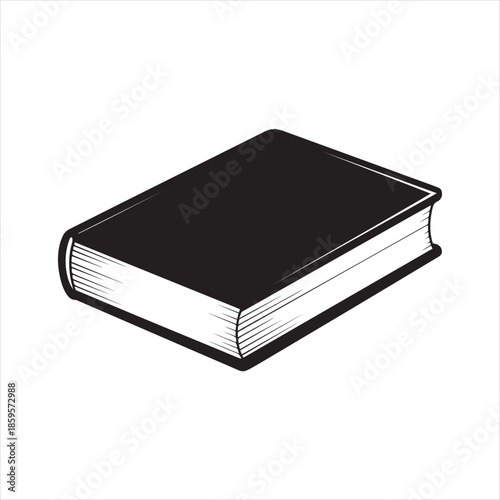 A simple illustration of a closed hardcover book in black and white