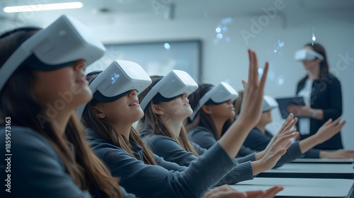 Virtual Reality Classroom: Students experience immersive learning as they wear VR headsets.
