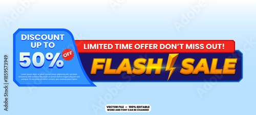 Limited time offer flash sale promotion banner with editable text effect. Flash sale discount design for ecommerce website, online store and social media marketing.
