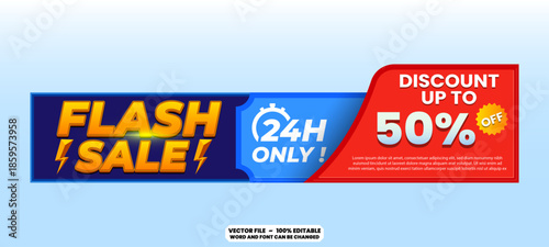 Limited time offer flash sale banner design. Modern discount promo with editable text effect for website, online shop and marketing campaign.