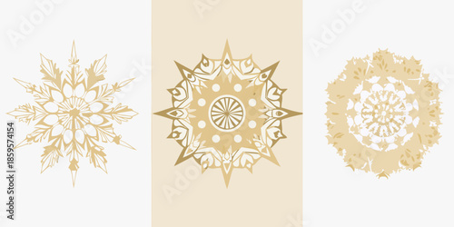 Golden snowflake designs a symmetrical arrangement of ornamental patterns